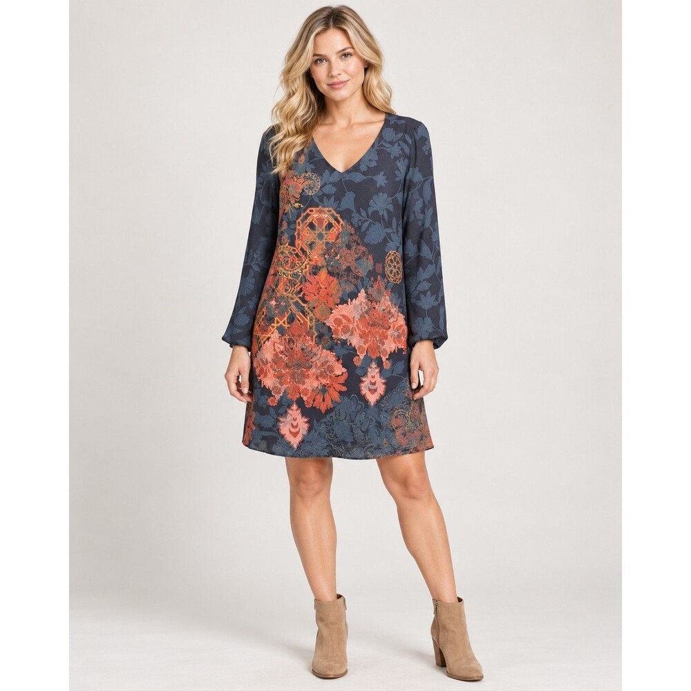 Boho Floral Paisley Dress Soft Surroundings Santa Caterina Black Size M